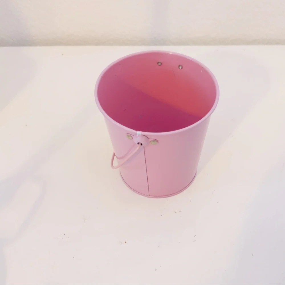 4.5” Metal Pink Tin Bucket for Office Desk, Plant Pot, Organizer, Easter Basket